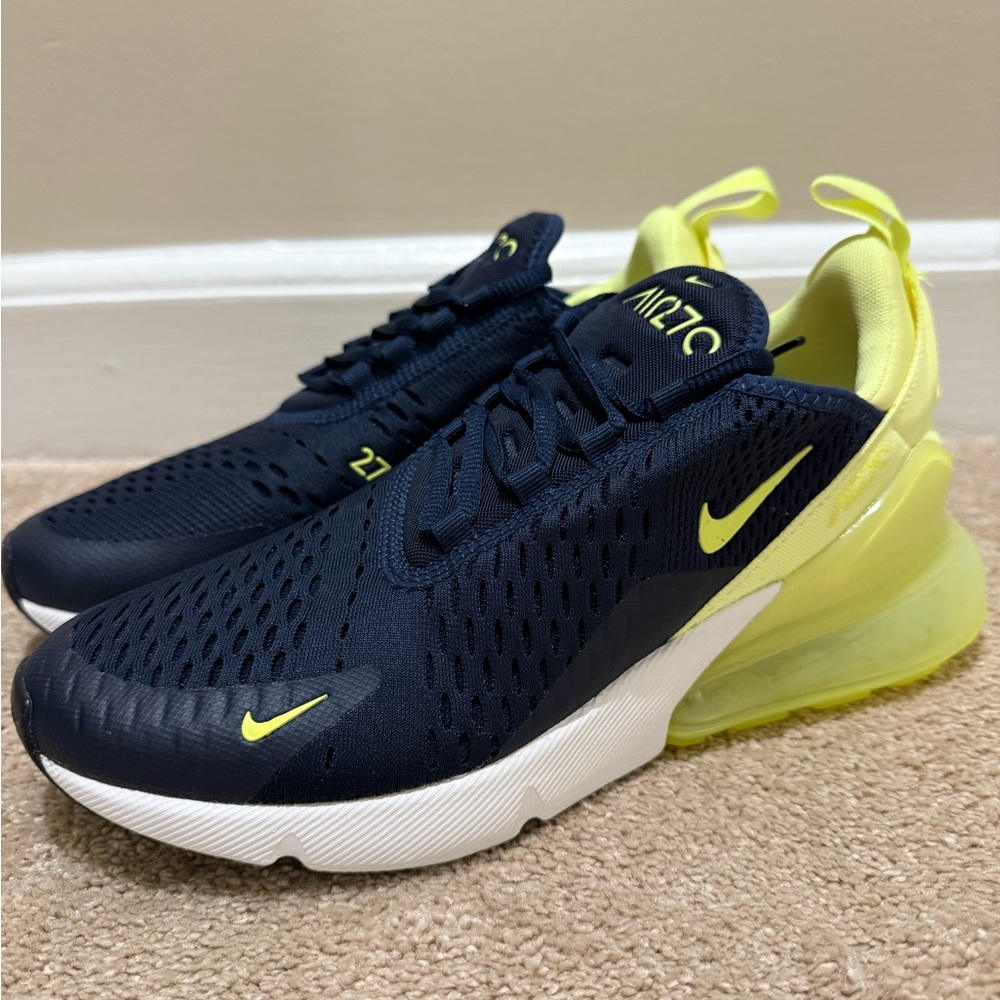 Nike Air Max 270 Dark Blue and Neon Yellow Shoes